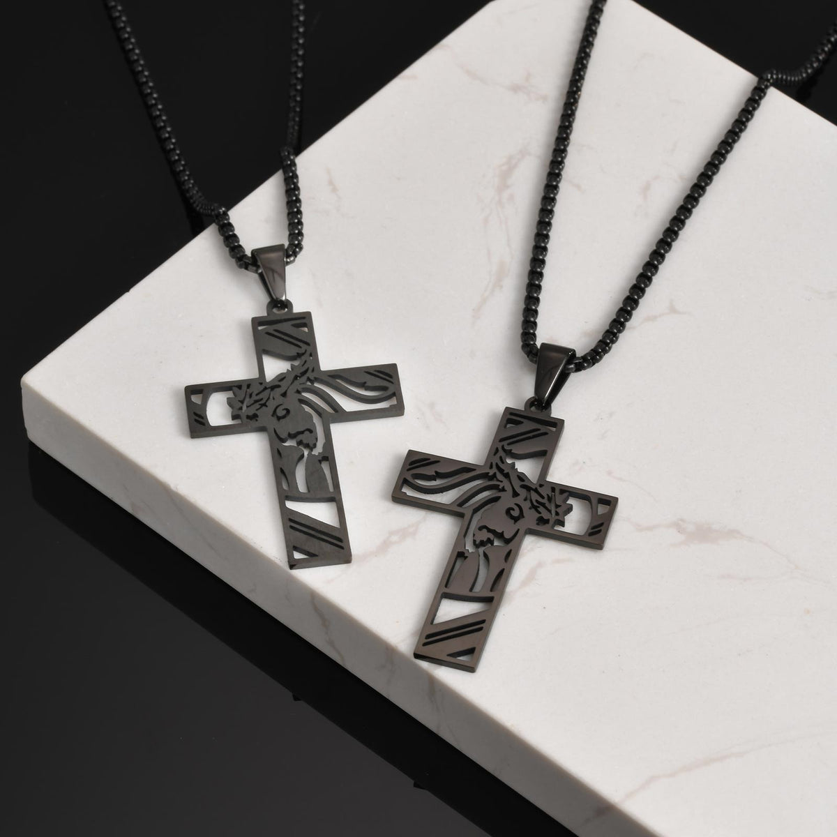 Black Jesus Cross Pendant Necklace