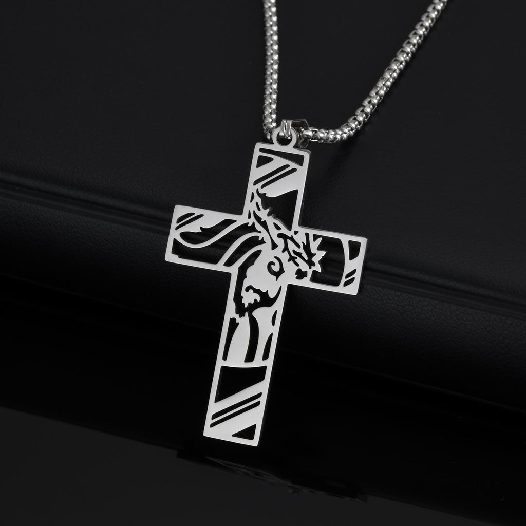 Silver Jesus Cross Pendant Necklace