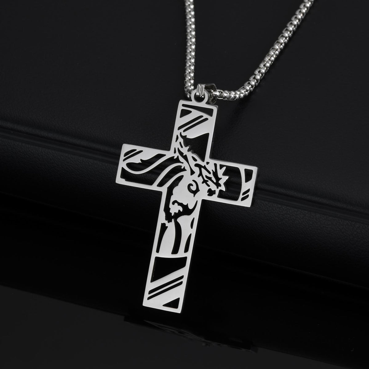 Silver Jesus Cross Pendant Necklace