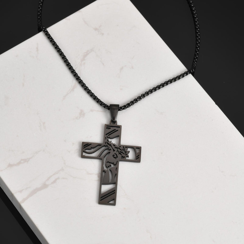 Black Jesus Cross Pendant Necklace