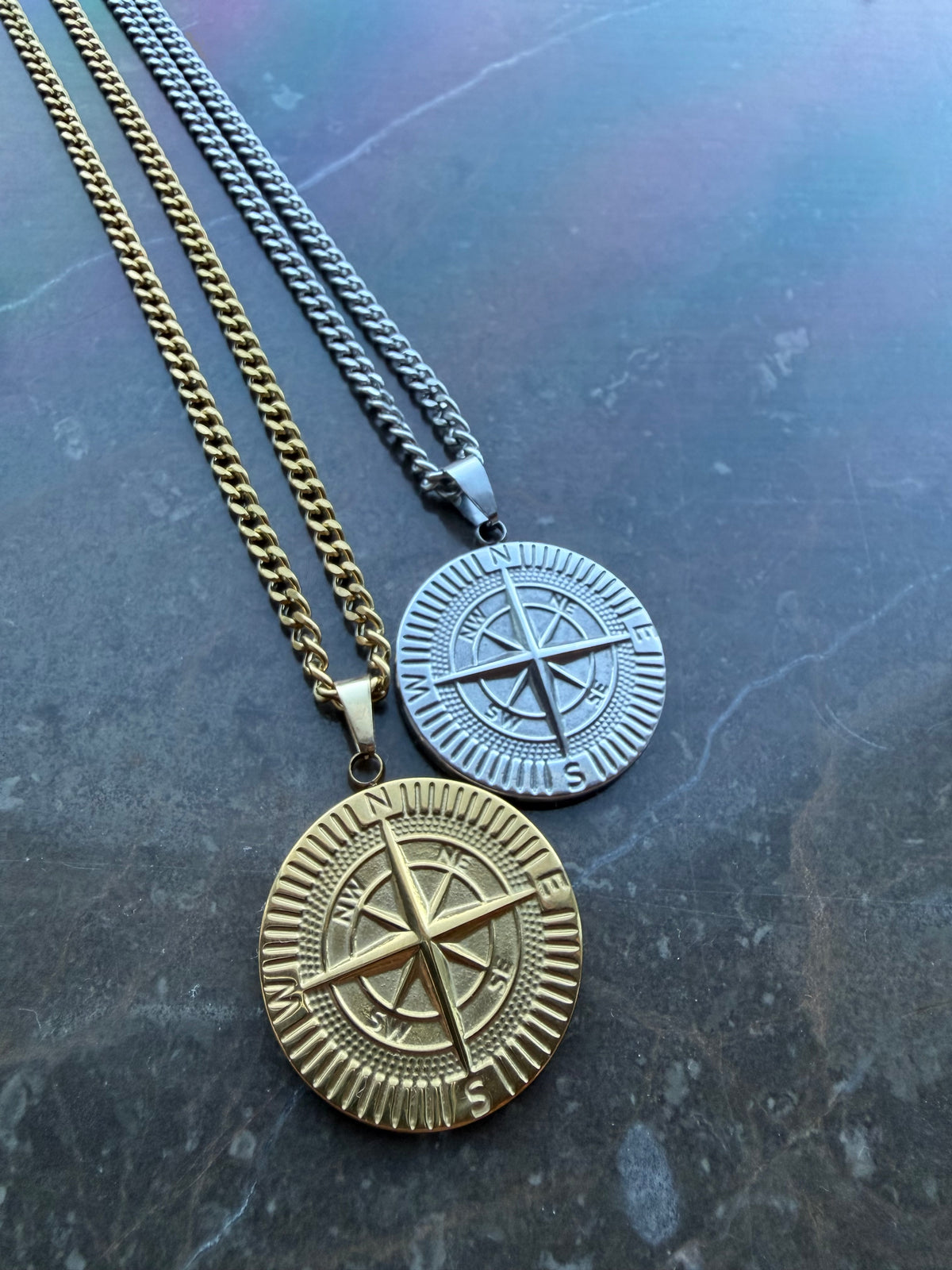 Silver Compass Pendant Necklace