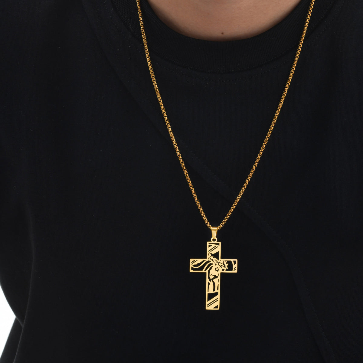 Gold Jesus Cross Pendant Necklace