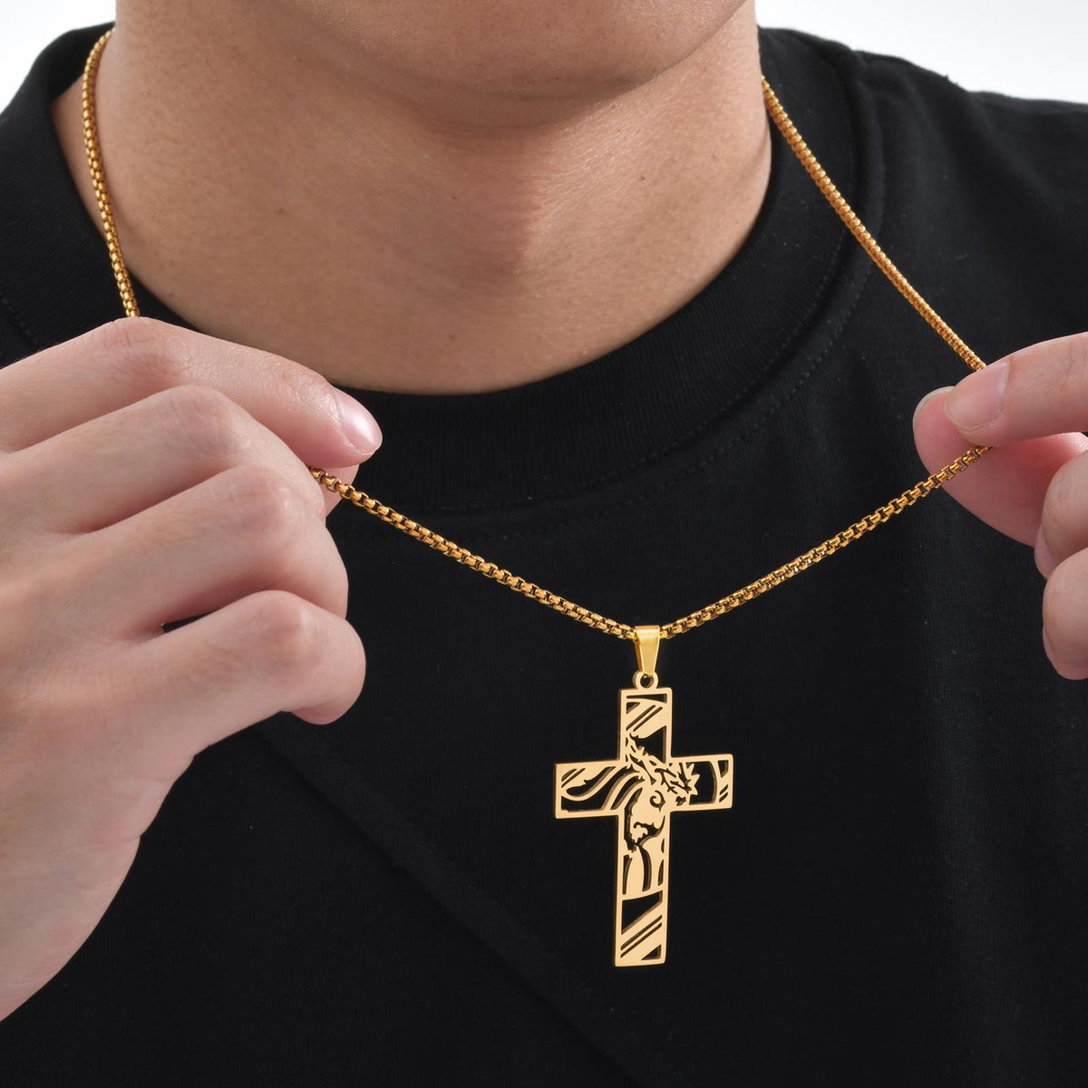 Gold Jesus Cross Pendant Necklace