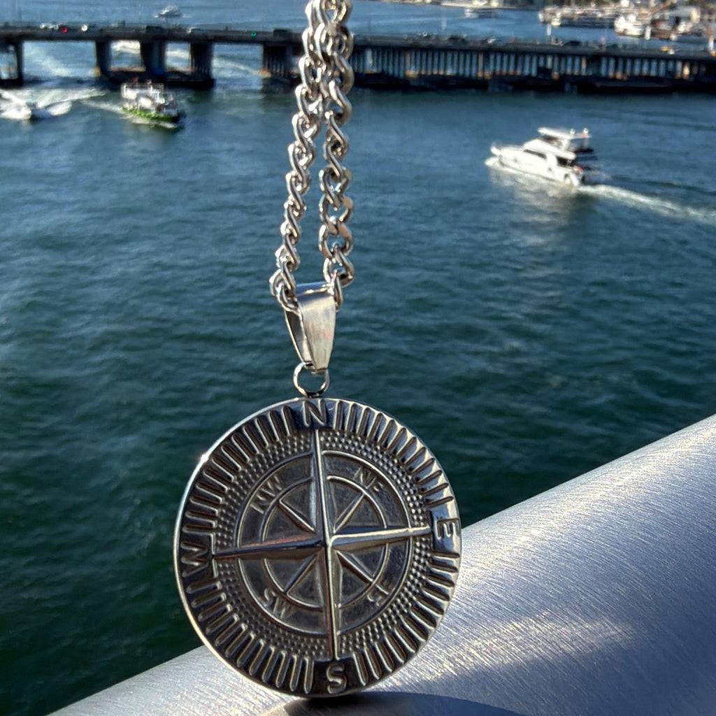 Silver Compass Pendant Necklace