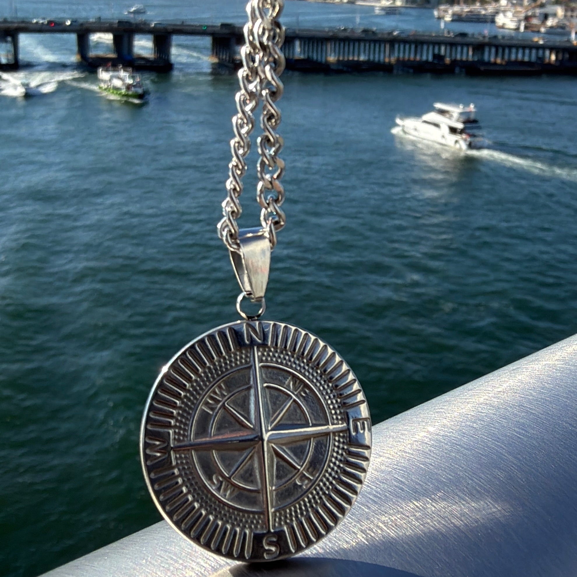 Silver Compass Pendant Necklace