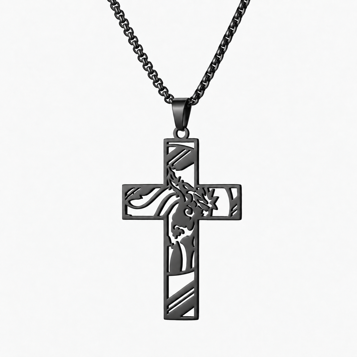 Black Jesus Cross Pendant Necklace