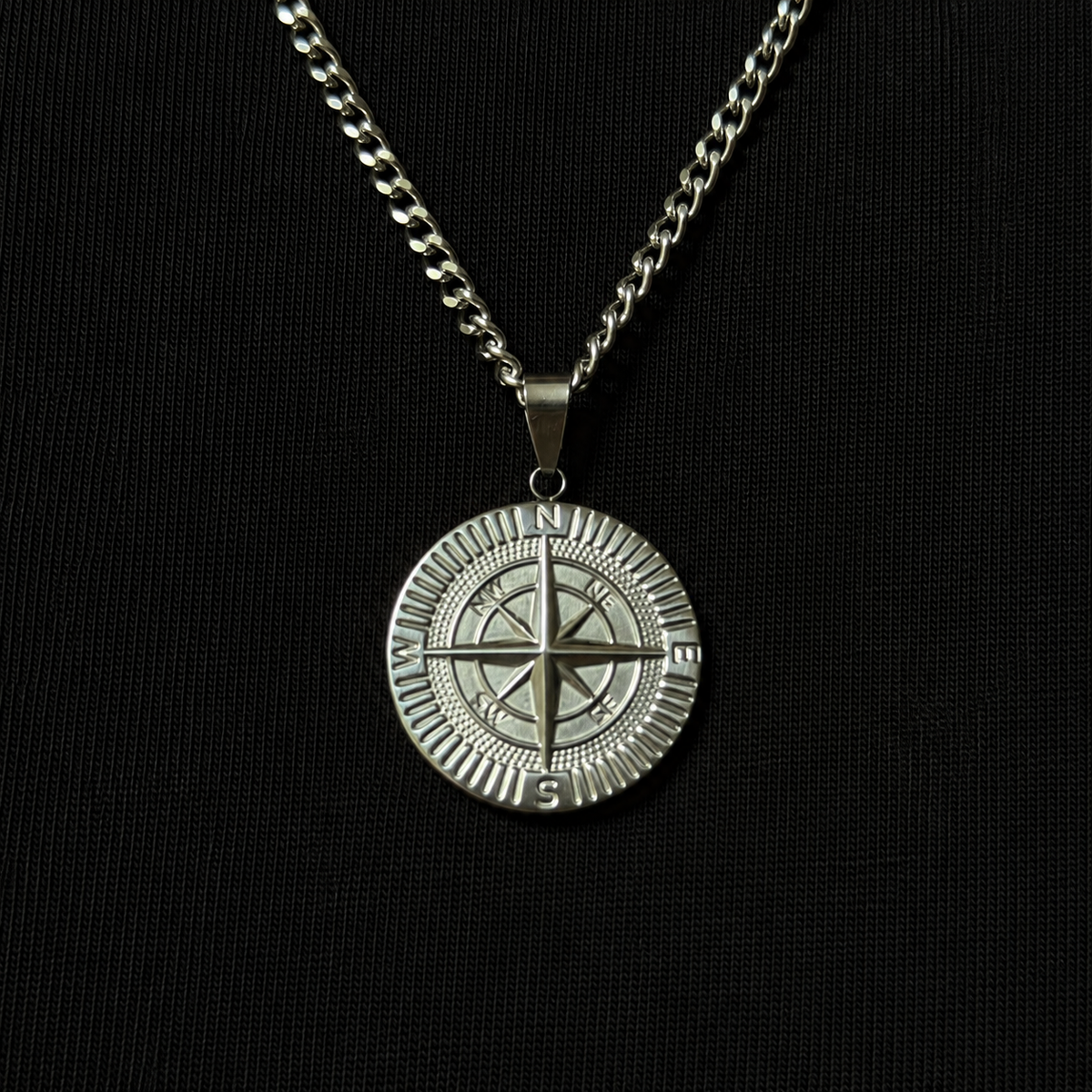 Silver Compass Pendant Necklace