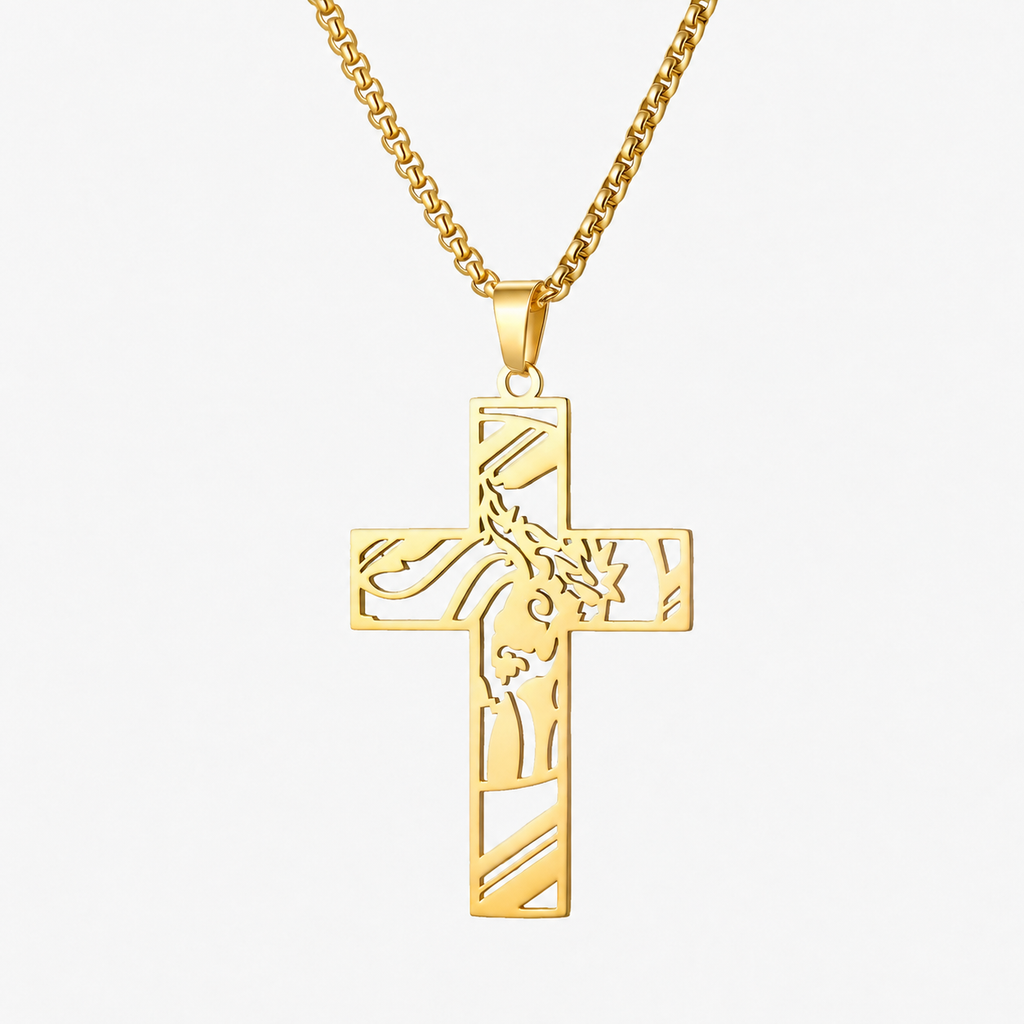 Gold Jesus Cross Pendant Necklace