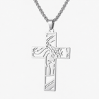 Silver Jesus Cross Pendant Necklace