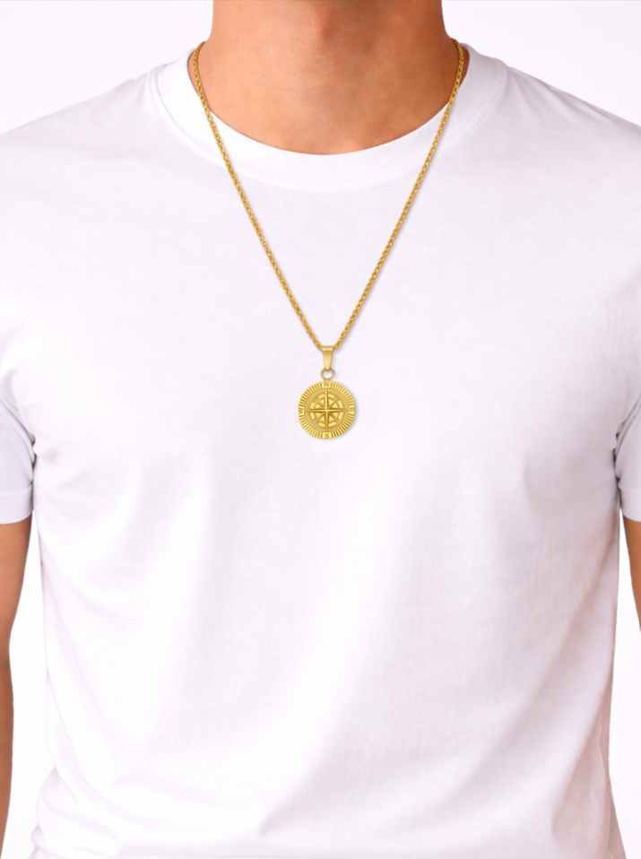Gold Compass Pendant Necklace