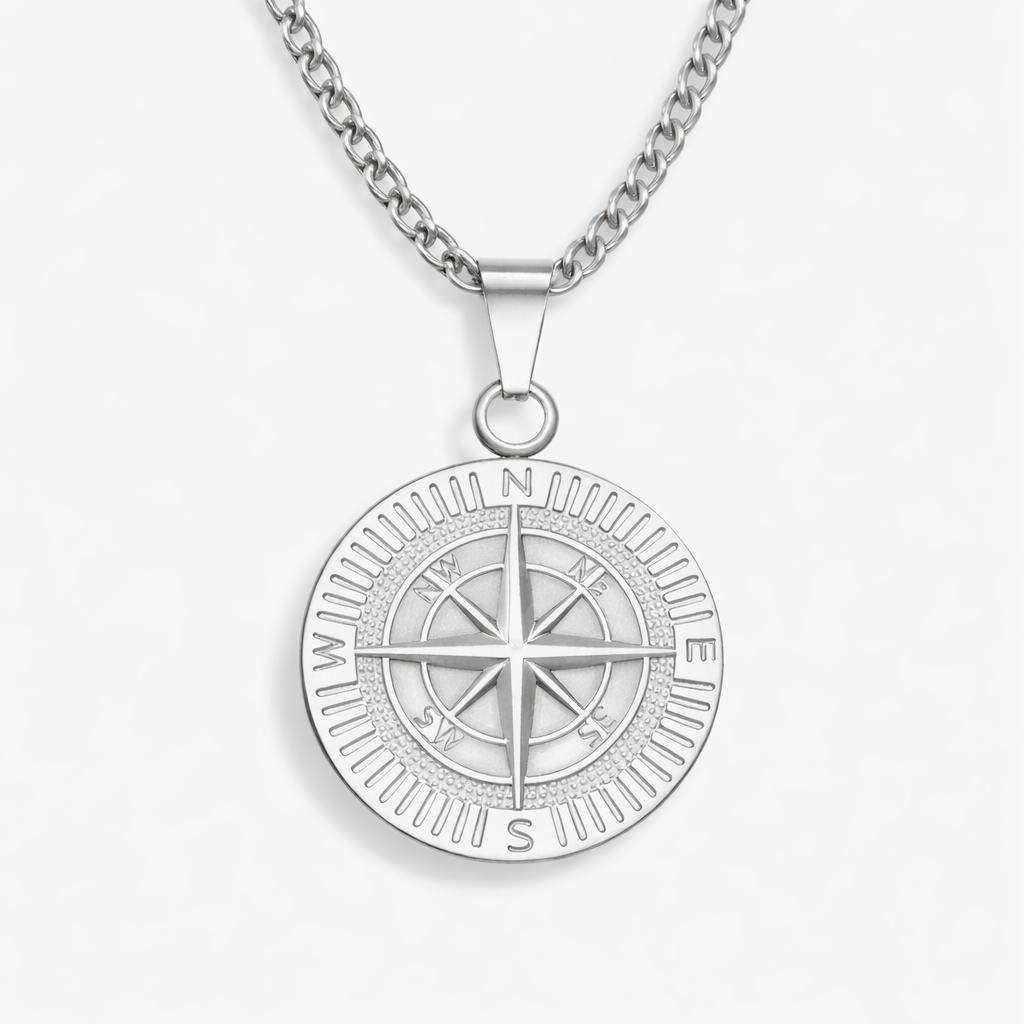 Silver Compass Pendant Necklace