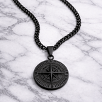 Black Compass Pendant Necklace