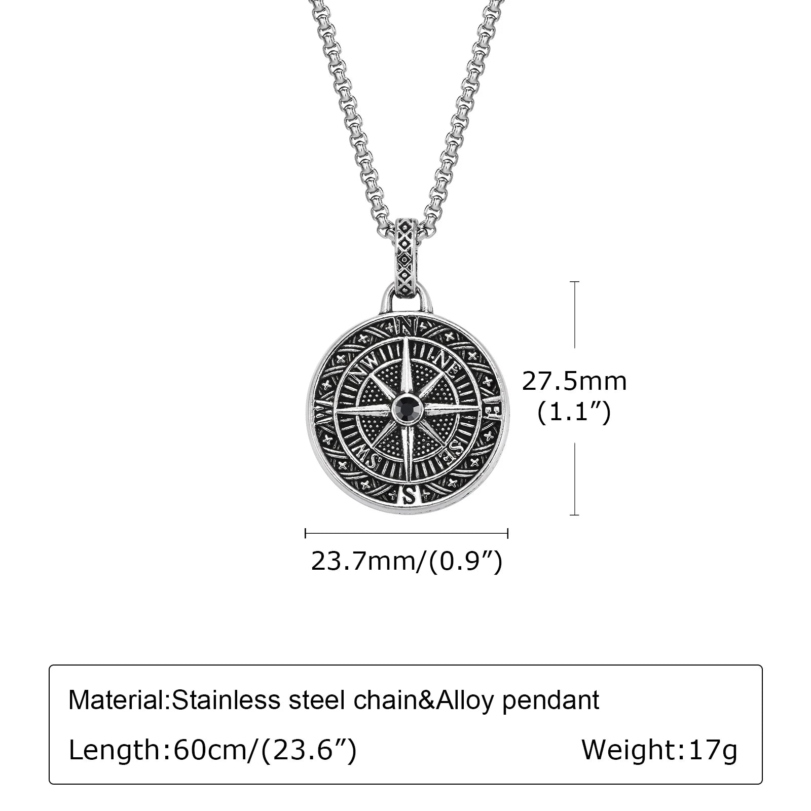 Shadow Silver Compass Pendant Necklace