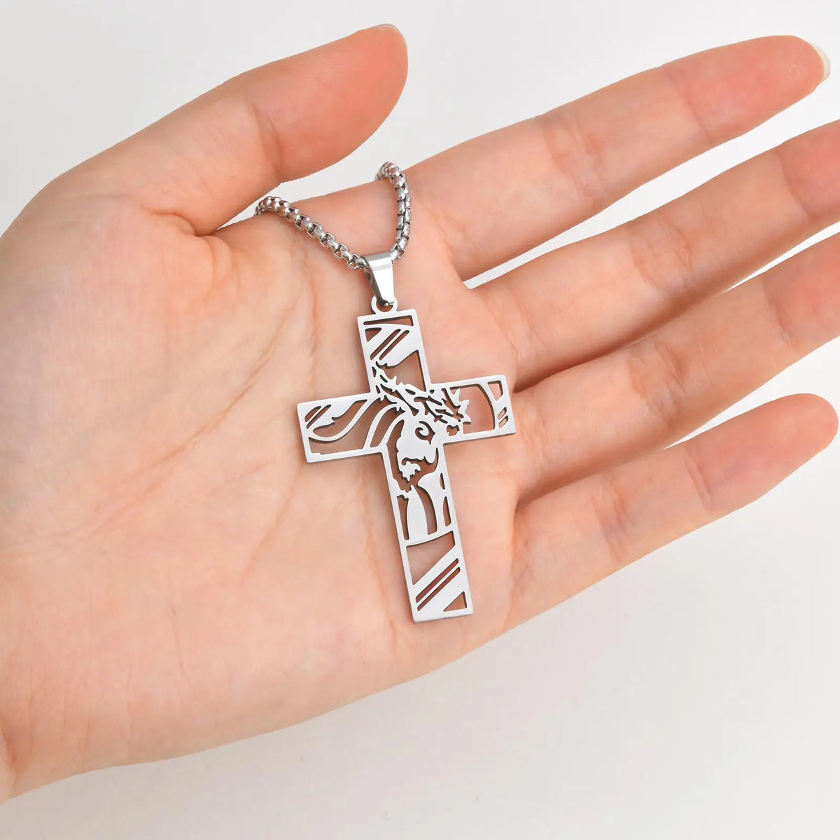 Silver Jesus Cross Pendant Necklace