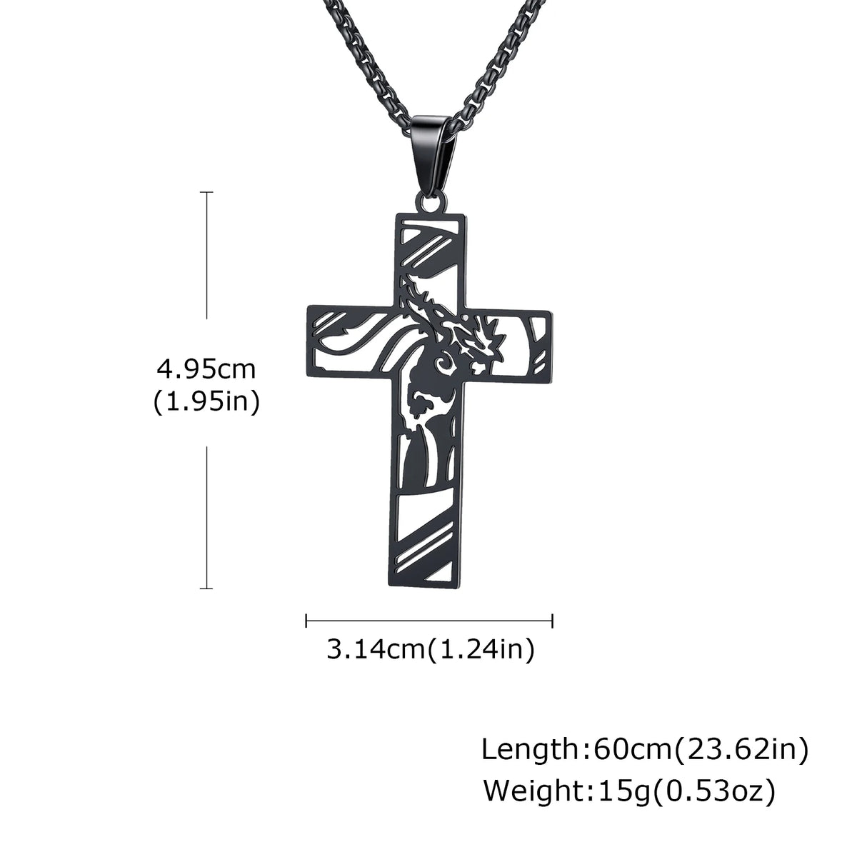 Black Jesus Cross Pendant Necklace