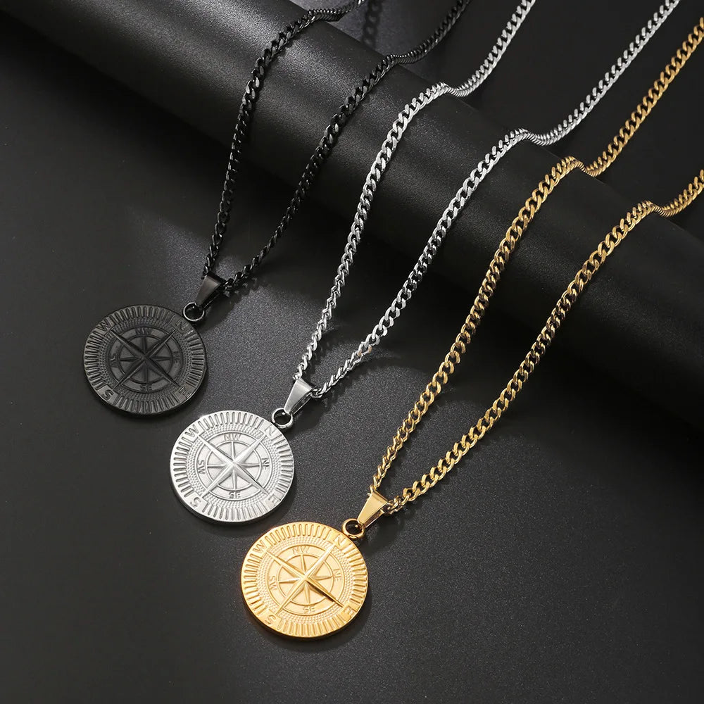 Gold Compass Pendant Necklace