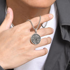 Shadow Silver Compass Pendant Necklace