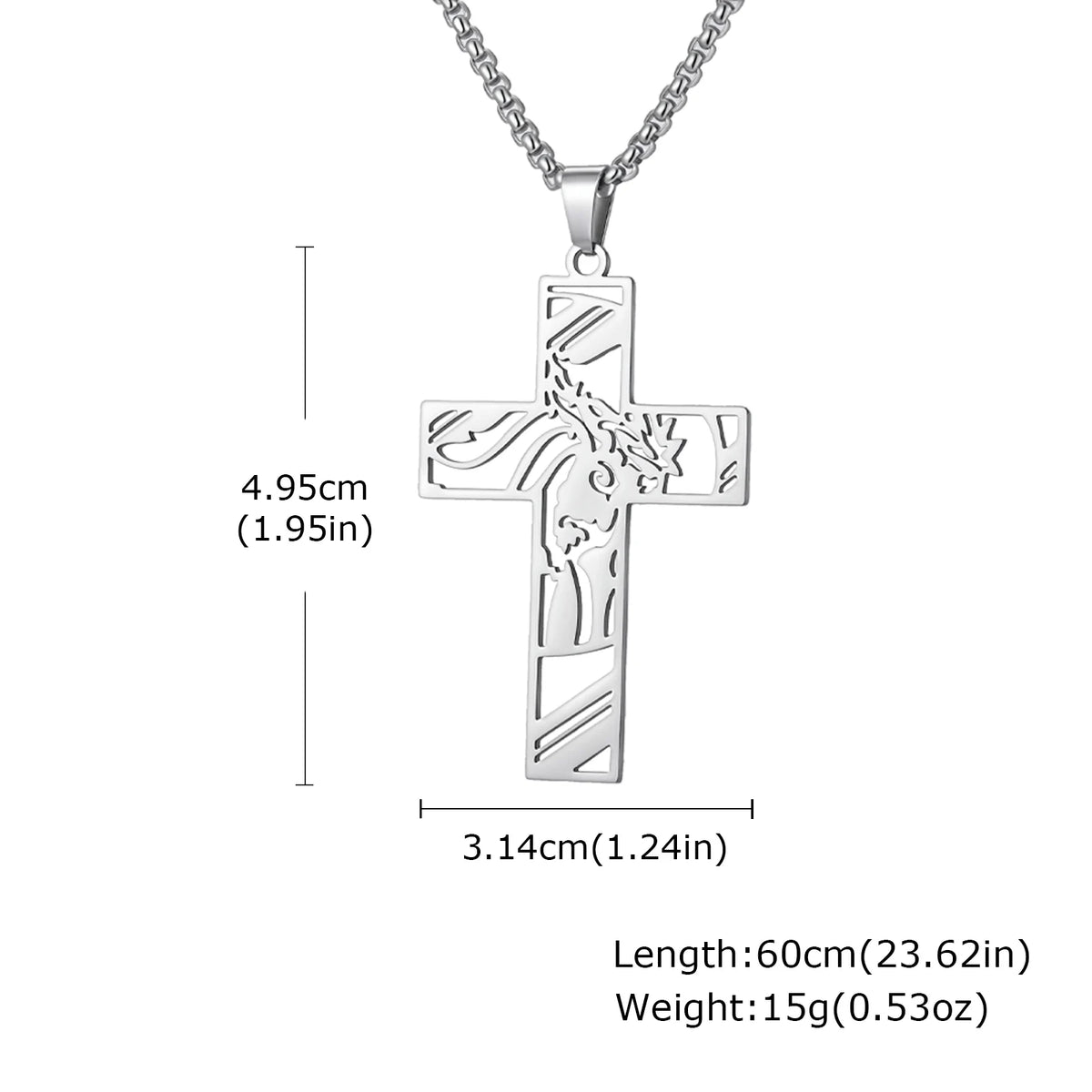 Silver Jesus Cross Pendant Necklace