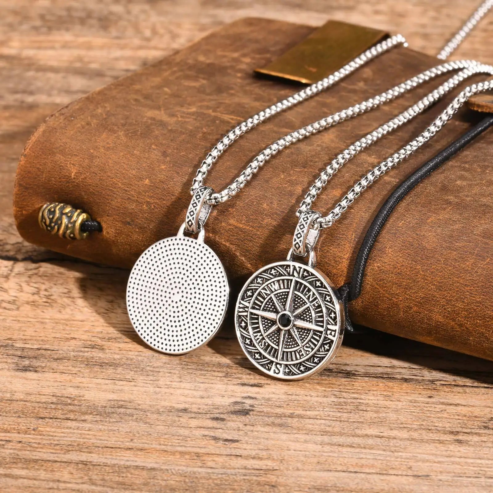 Shadow Silver Compass Pendant Necklace