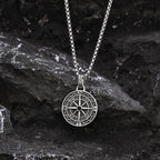Shadow Silver Compass Pendant Necklace