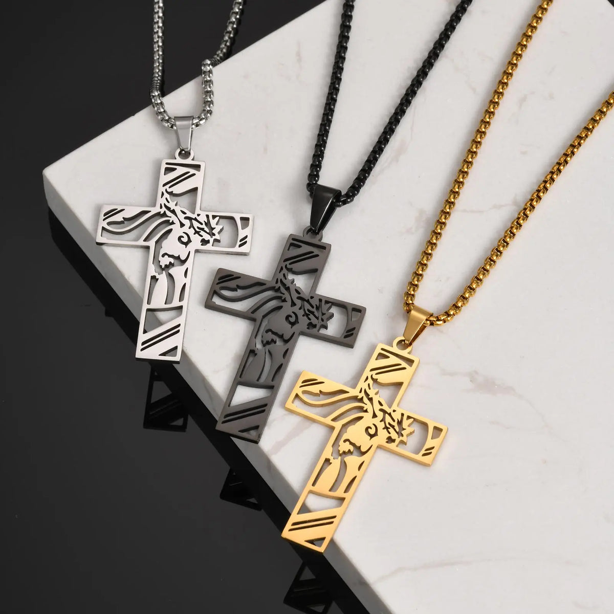 Gold Jesus Cross Pendant Necklace