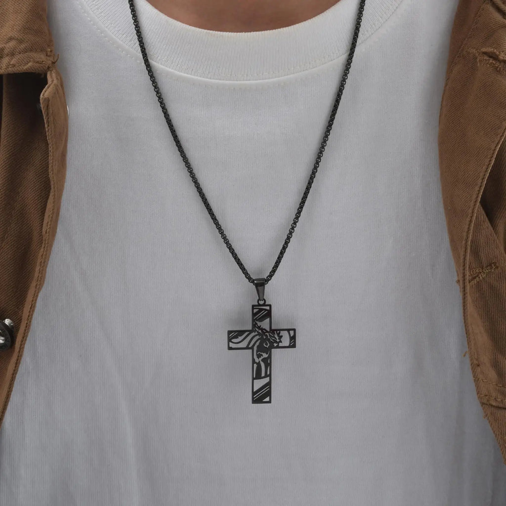 Black Jesus Cross Pendant Necklace