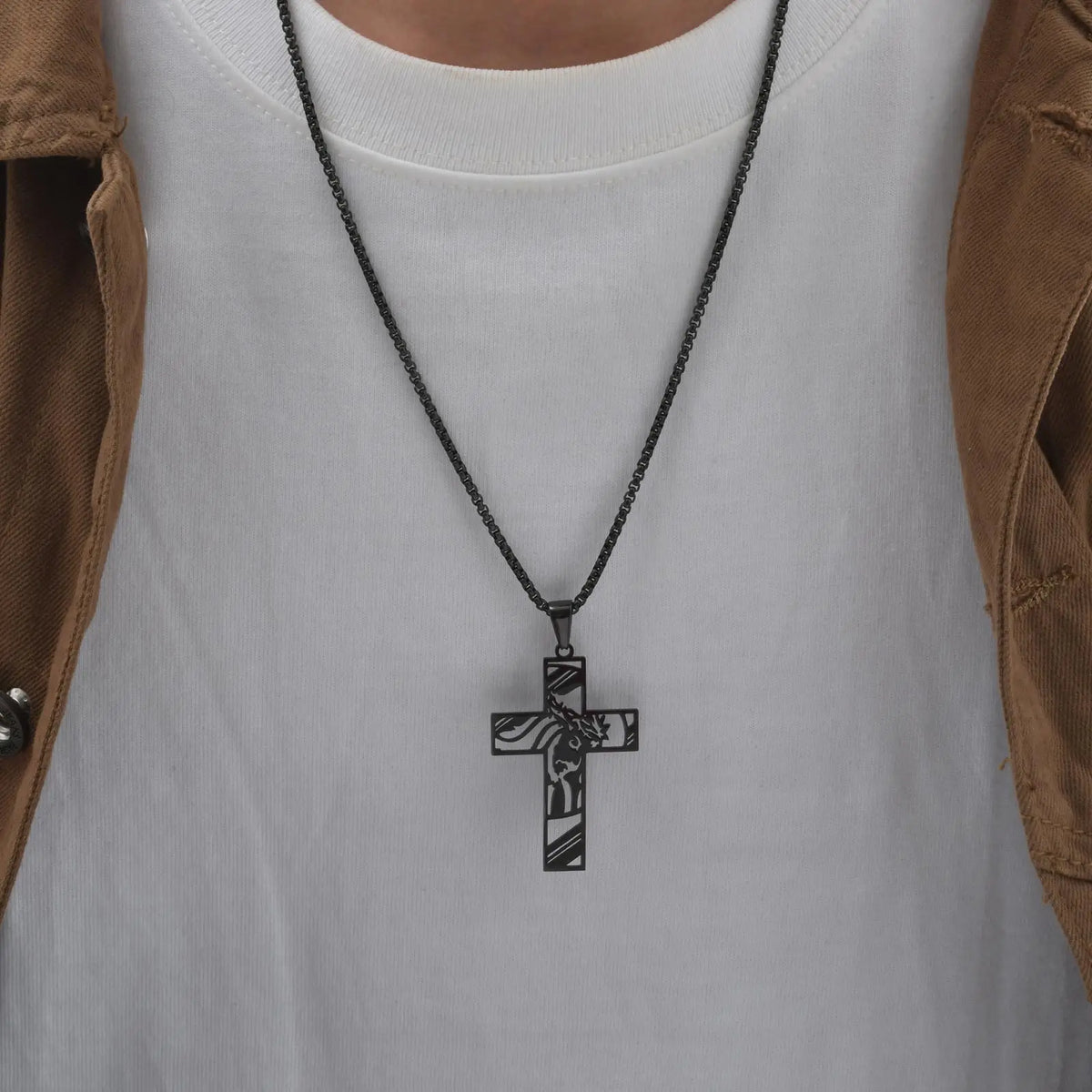 Black Jesus Cross Pendant Necklace