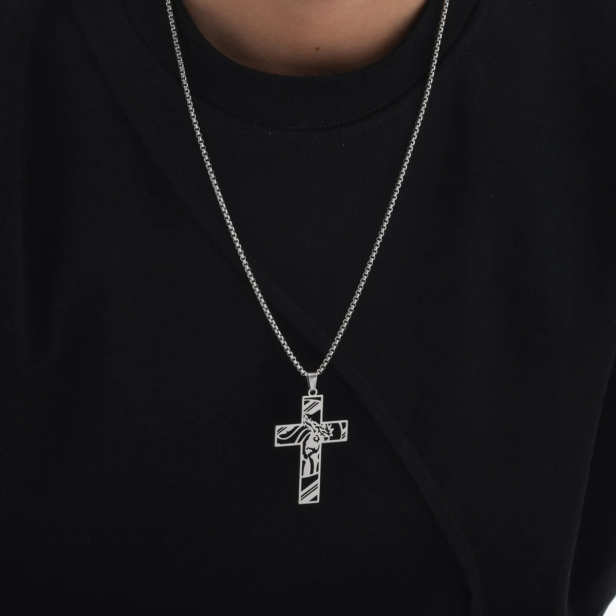 Silver Jesus Cross Pendant Necklace