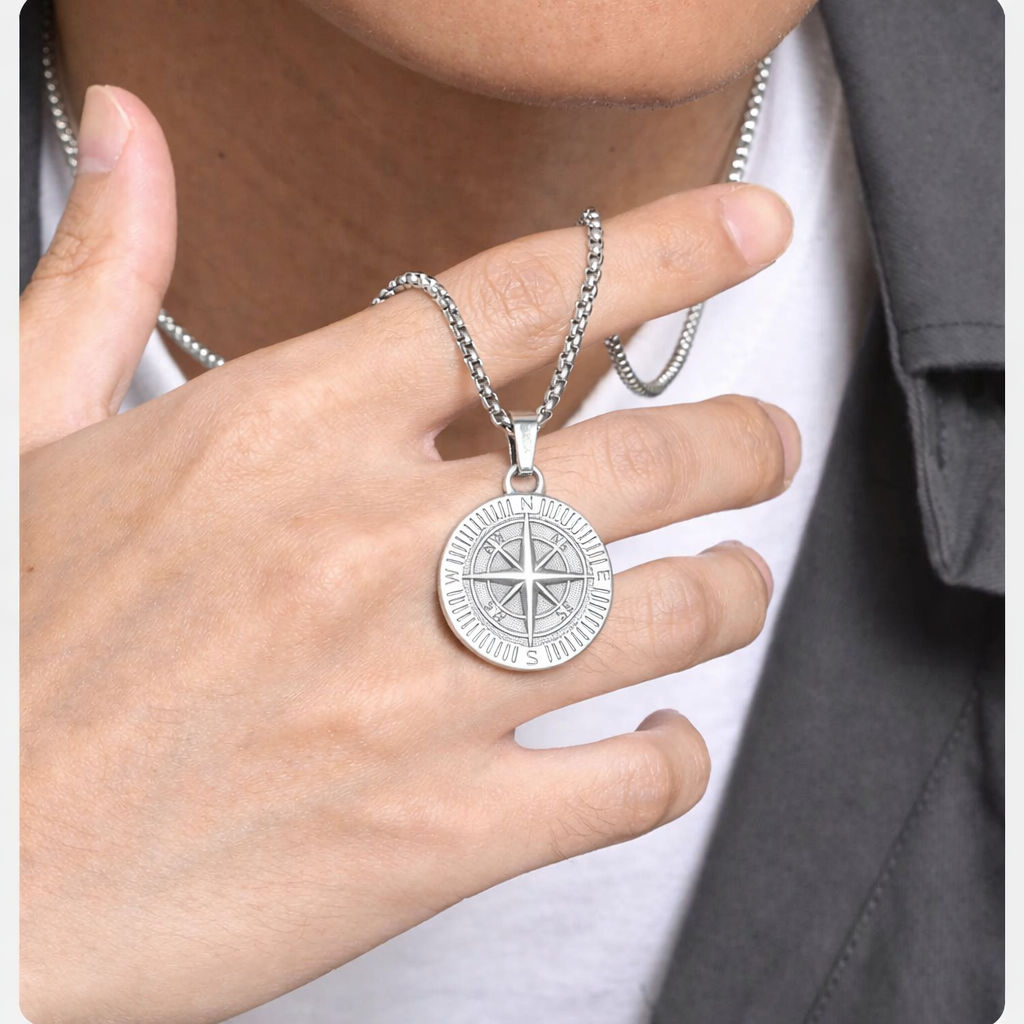 Silver Compass Pendant Necklace