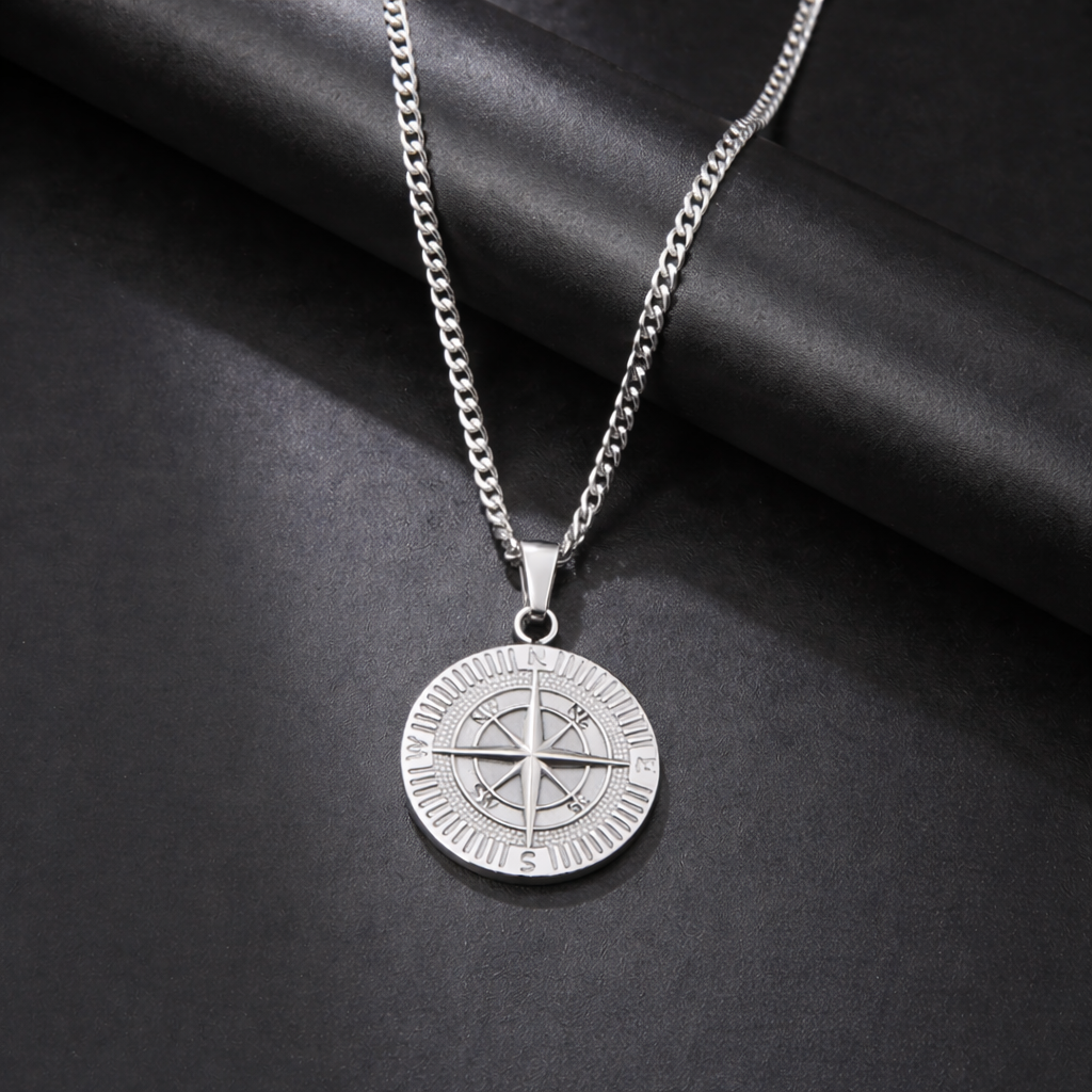 Silver Compass Pendant Necklace