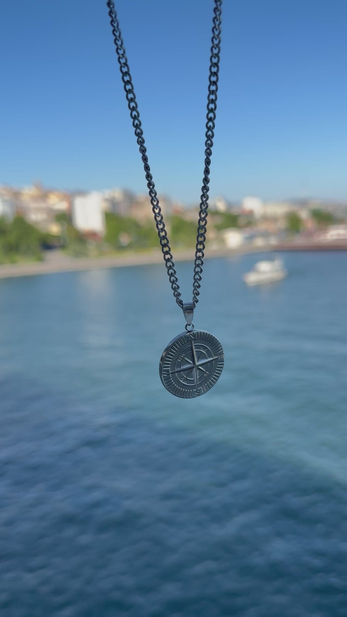 Silver Compass Pendant Necklace